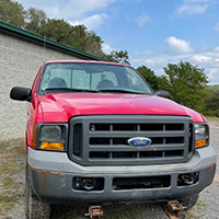 front of red truck