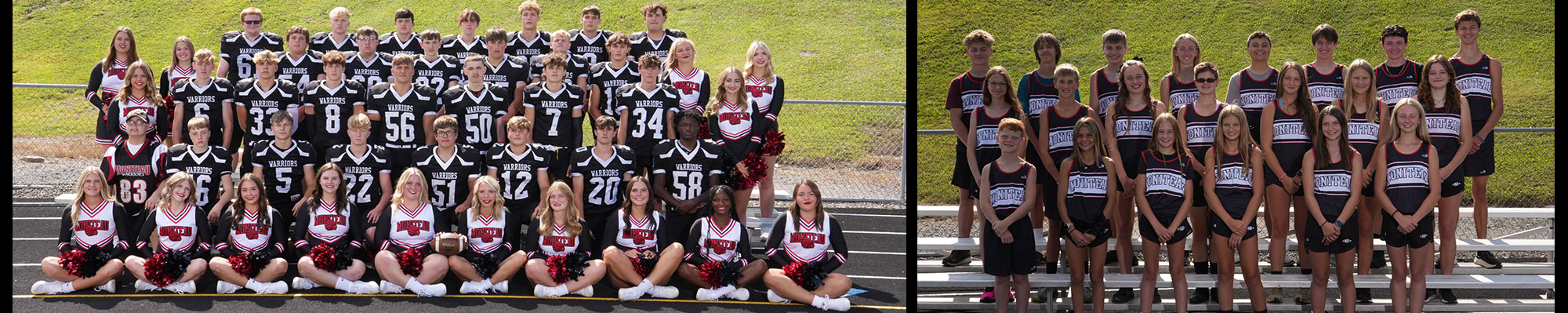 Football team with cheerleaders, cross country group photo